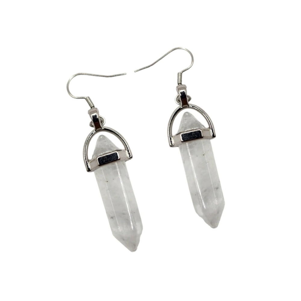Clear Quartz Earrings Bohemian Style Boho White Silver Chakra Stone Dangle - Picture 2 of 2